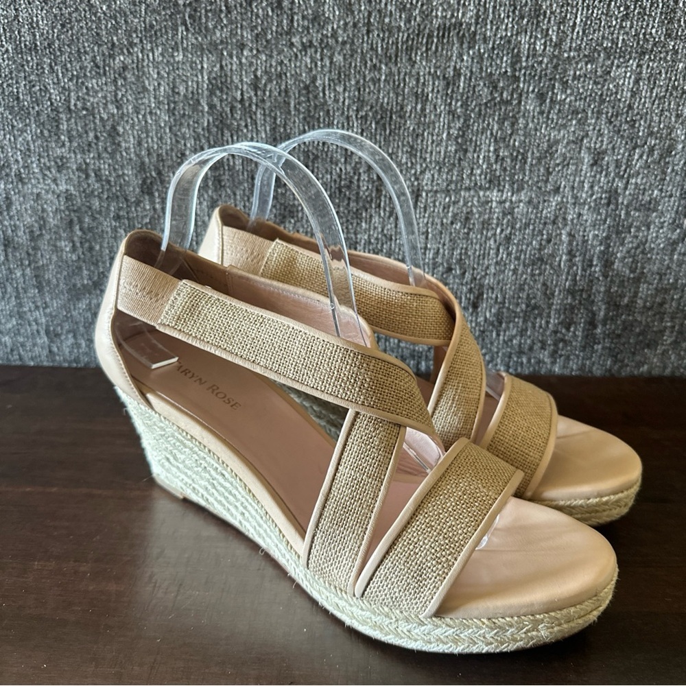 Taryn Rose Women’s Krissy Espadrille Wedges Sandals Shoes Beige Tan Leather 9.5